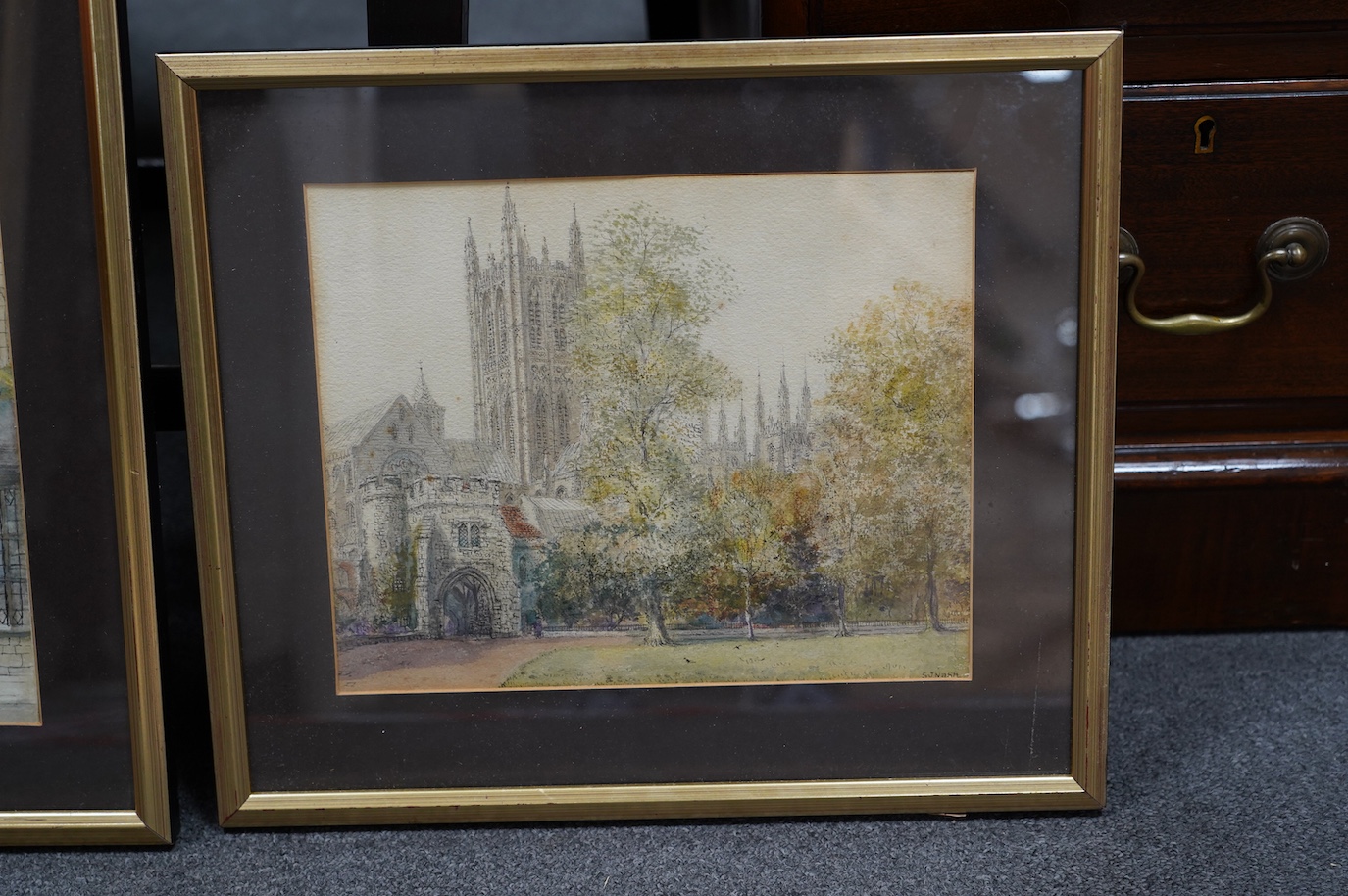 S.J. Nash (1891-1960), two watercolours, Canterbury views, each signed, largest 29 x 27cm. Condition - good